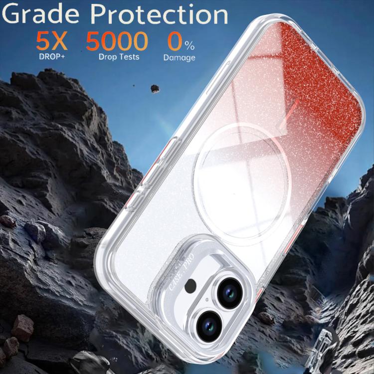 For iPhone 16 Glitter Gradient Magnetic Lens Frame Holder Phone Case