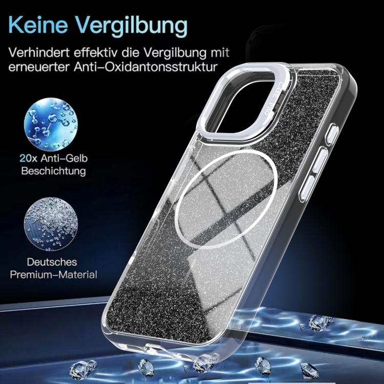For iPhone 16 Glitter Gradient Magnetic Lens Frame Holder Phone Case