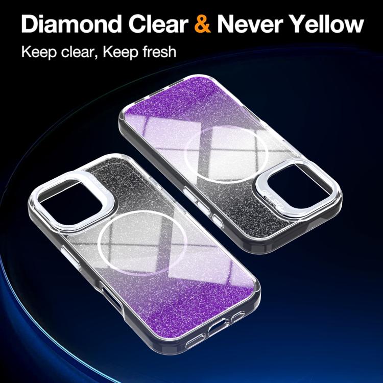 For iPhone 16 Glitter Gradient Magnetic Lens Frame Holder Phone Case