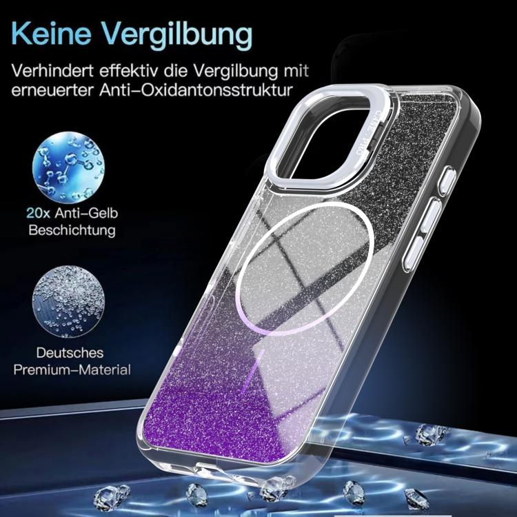 For iPhone 16 Glitter Gradient Magnetic Lens Frame Holder Phone Case