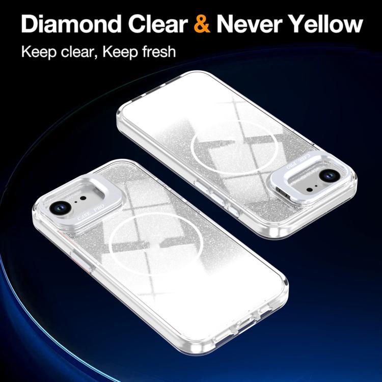 For iPhone 17e / 16e Glitter Gradient Magnetic Lens Frame Holder Phone Case
