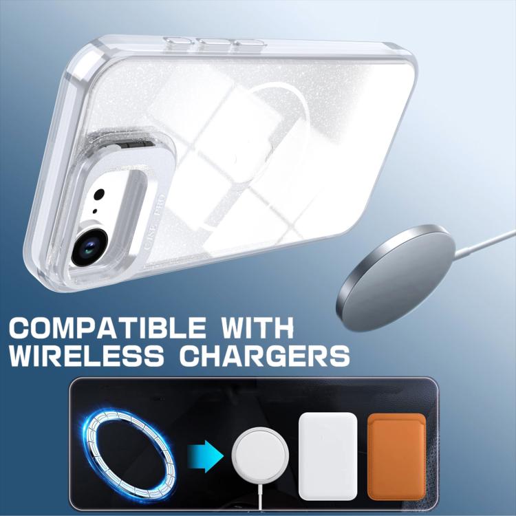 For iPhone 17e / 16e Glitter Gradient Magnetic Lens Frame Holder Phone Case