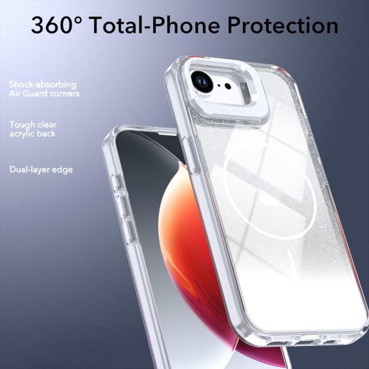 For iPhone 17e / 16e Glitter Gradient Magnetic Lens Frame Holder Phone Case