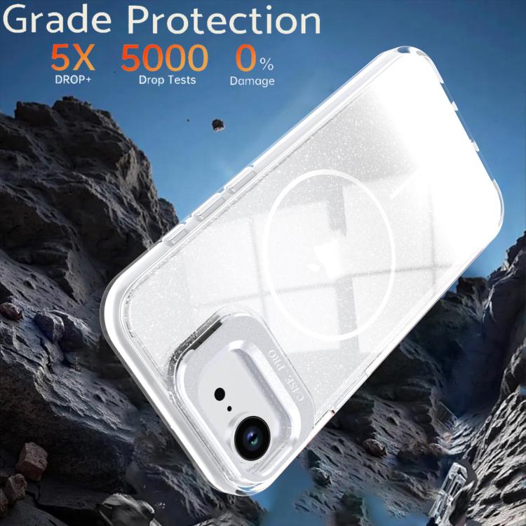 For iPhone 17e / 16e Glitter Gradient Magnetic Lens Frame Holder Phone Case