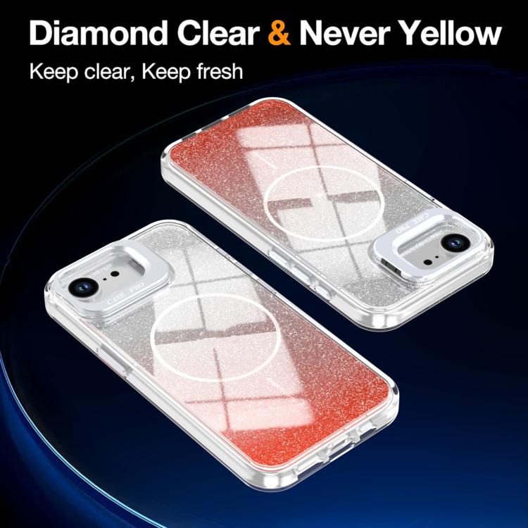 For iPhone 17e / 16e Glitter Gradient Magnetic Lens Frame Holder Phone Case