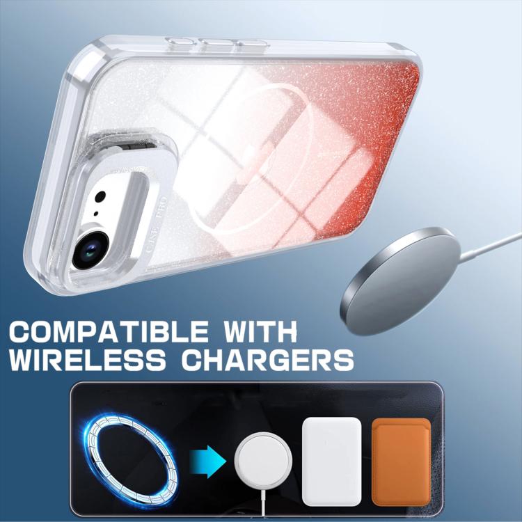For iPhone 17e / 16e Glitter Gradient Magnetic Lens Frame Holder Phone Case