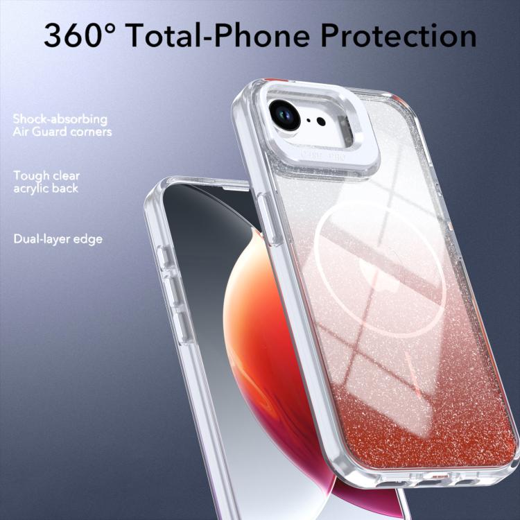 For iPhone 17e / 16e Glitter Gradient Magnetic Lens Frame Holder Phone Case