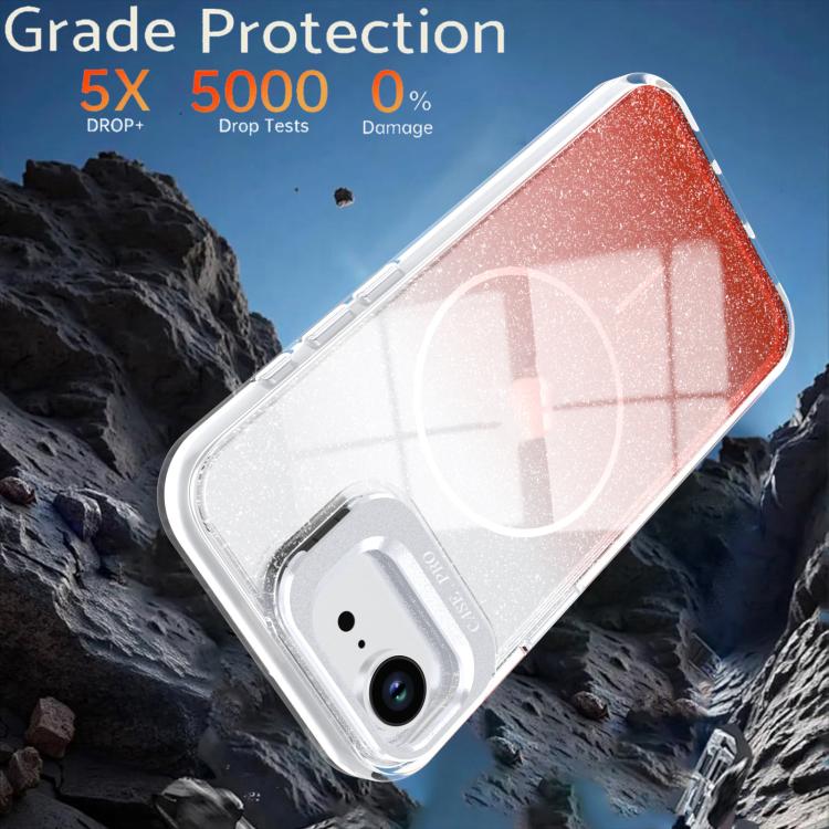 For iPhone 17e / 16e Glitter Gradient Magnetic Lens Frame Holder Phone Case