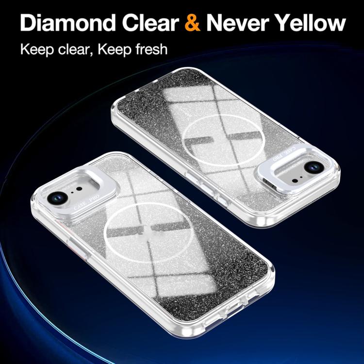 For iPhone 17e / 16e Glitter Gradient Magnetic Lens Frame Holder Phone Case