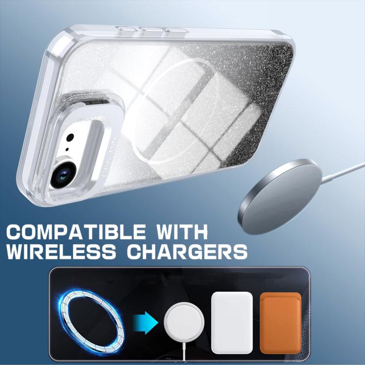 For iPhone 17e / 16e Glitter Gradient Magnetic Lens Frame Holder Phone Case