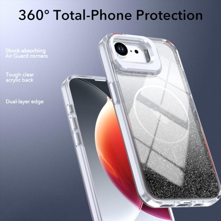 For iPhone 17e / 16e Glitter Gradient Magnetic Lens Frame Holder Phone Case
