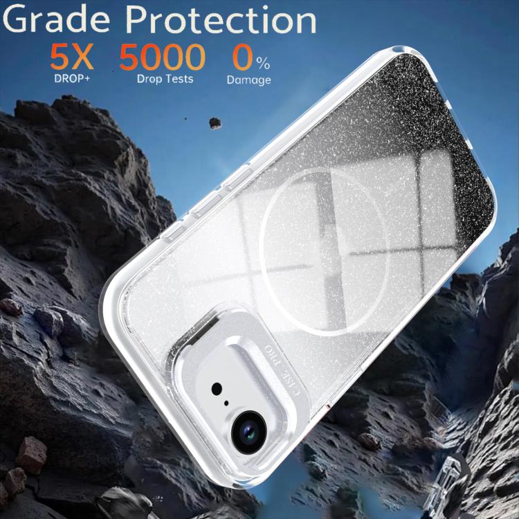 For iPhone 17e / 16e Glitter Gradient Magnetic Lens Frame Holder Phone Case