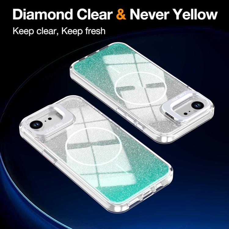 For iPhone 17e / 16e Glitter Gradient Magnetic Lens Frame Holder Phone Case