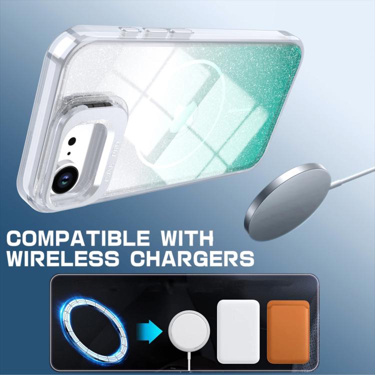 For iPhone 17e / 16e Glitter Gradient Magnetic Lens Frame Holder Phone Case