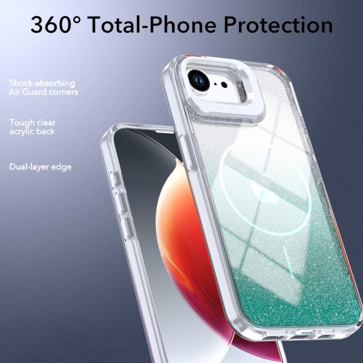 For iPhone 17e / 16e Glitter Gradient Magnetic Lens Frame Holder Phone Case