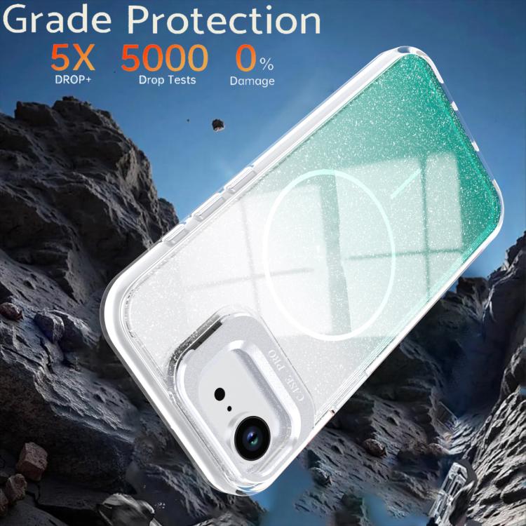 For iPhone 17e / 16e Glitter Gradient Magnetic Lens Frame Holder Phone Case