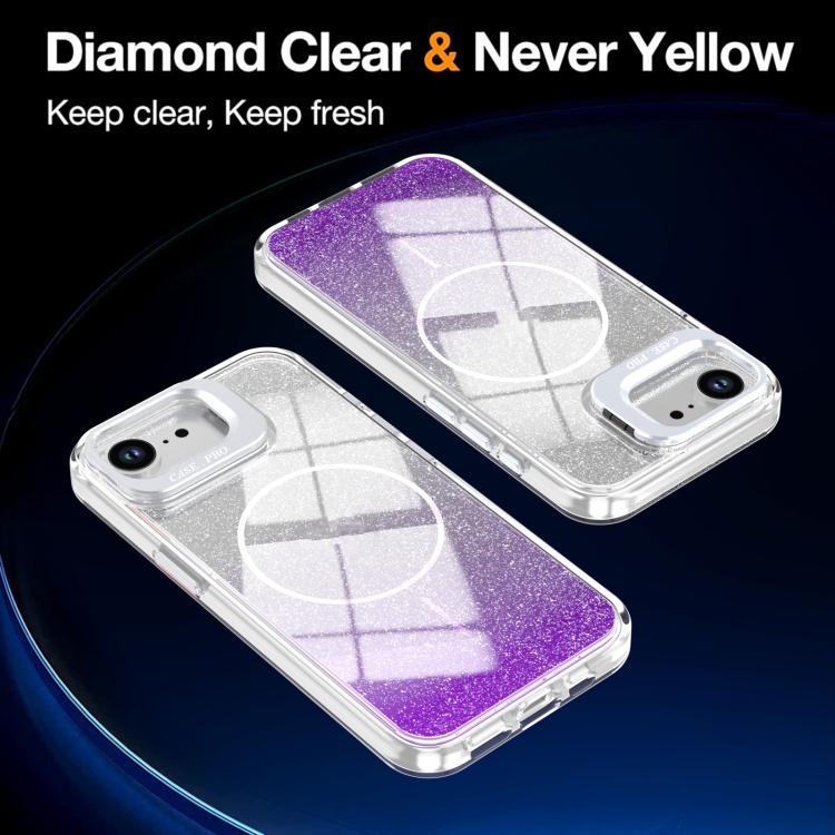 For iPhone 17e / 16e Glitter Gradient Magnetic Lens Frame Holder Phone Case
