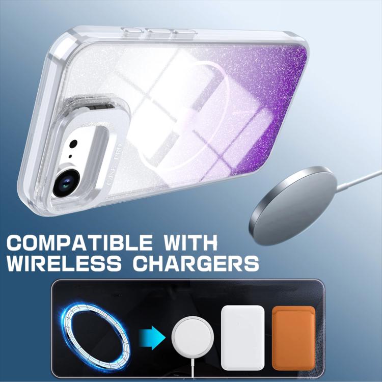 For iPhone 17e / 16e Glitter Gradient Magnetic Lens Frame Holder Phone Case