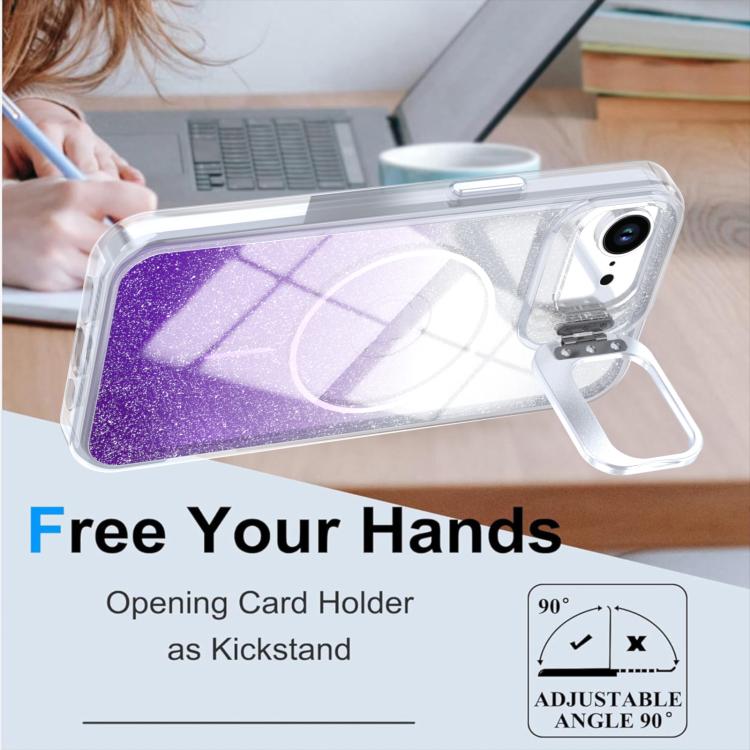 For iPhone 17e / 16e Glitter Gradient Magnetic Lens Frame Holder Phone Case