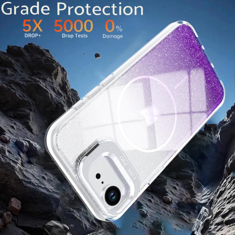 For iPhone 17e / 16e Glitter Gradient Magnetic Lens Frame Holder Phone Case