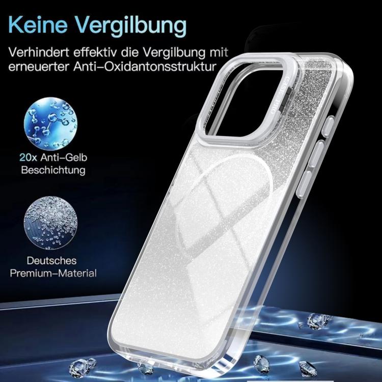 For iPhone 15 Pro Glitter Gradient Magnetic Lens Frame Holder Phone Case