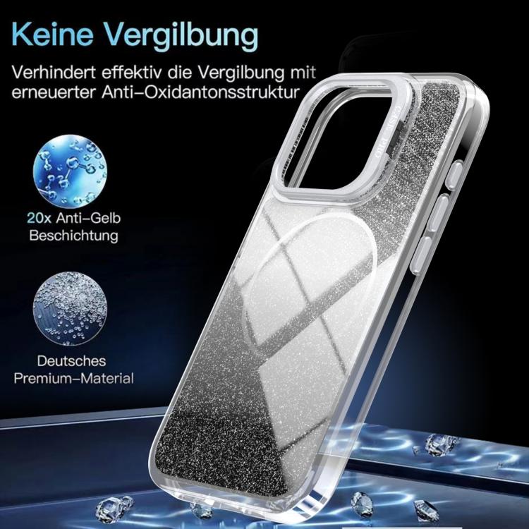 For iPhone 15 Pro Glitter Gradient Magnetic Lens Frame Holder Phone Case