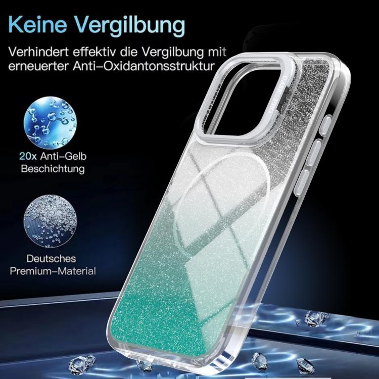 For iPhone 15 Pro Glitter Gradient Magnetic Lens Frame Holder Phone Case