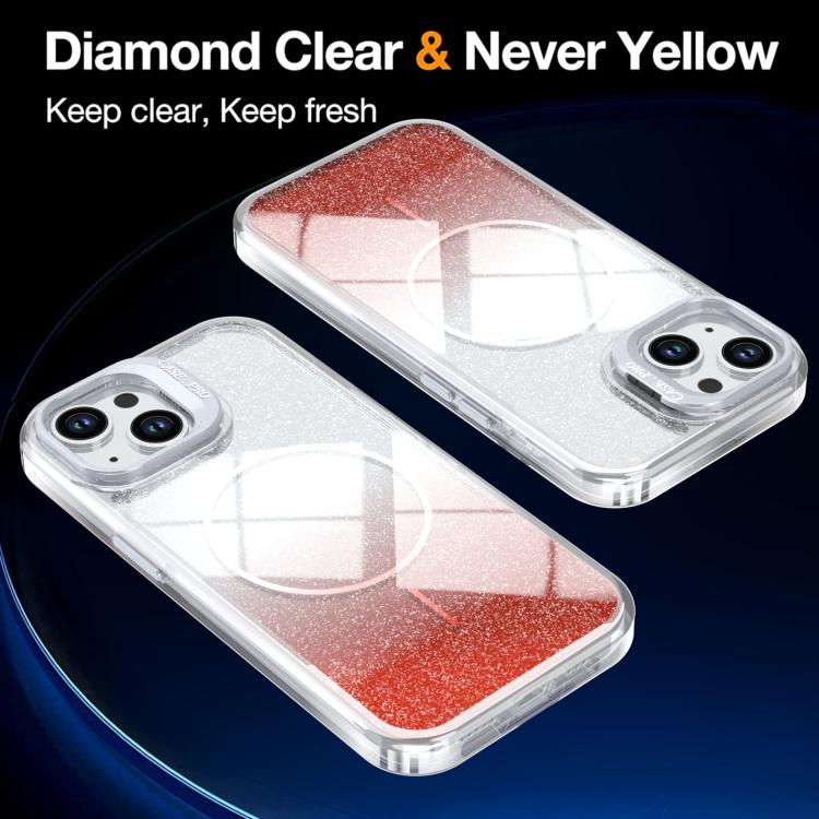 For iPhone 15 Plus Glitter Gradient Magnetic Lens Frame Holder Phone Case