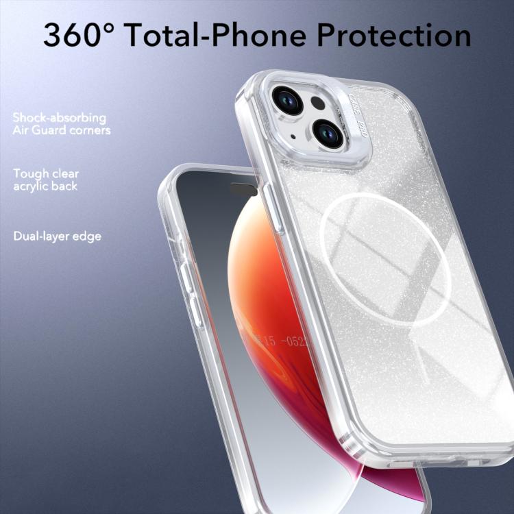 For iPhone 15 Glitter Gradient Magnetic Lens Frame Holder Phone Case