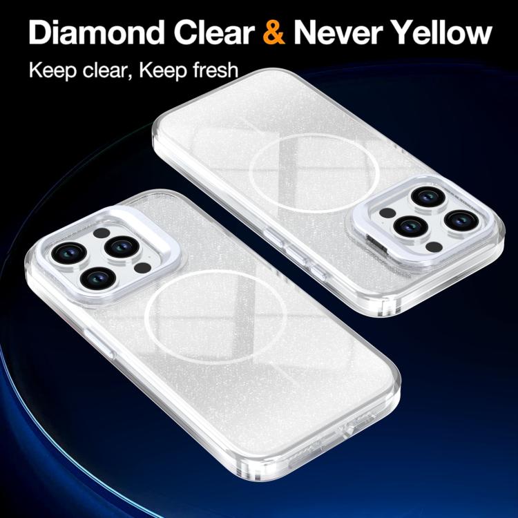 For iPhone 14 Pro Max Glitter Gradient Magnetic Lens Frame Holder Phone Case