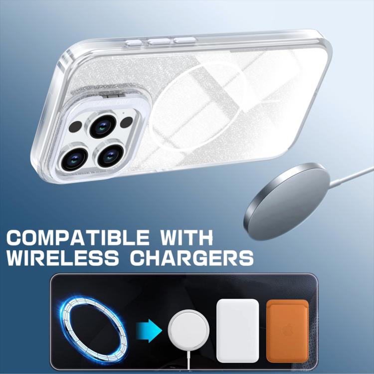 For iPhone 14 Pro Max Glitter Gradient Magnetic Lens Frame Holder Phone Case