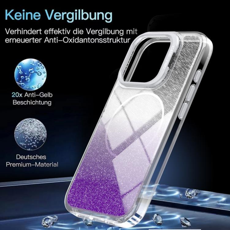 For iPhone 14 Pro Max Glitter Gradient Magnetic Lens Frame Holder Phone Case