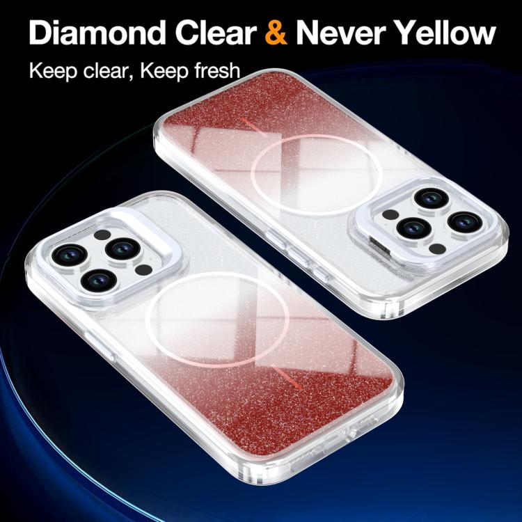 For iPhone 14 Pro Glitter Gradient Magnetic Lens Frame Holder Phone Case