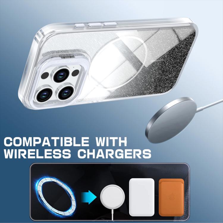For iPhone 14 Pro Glitter Gradient Magnetic Lens Frame Holder Phone Case