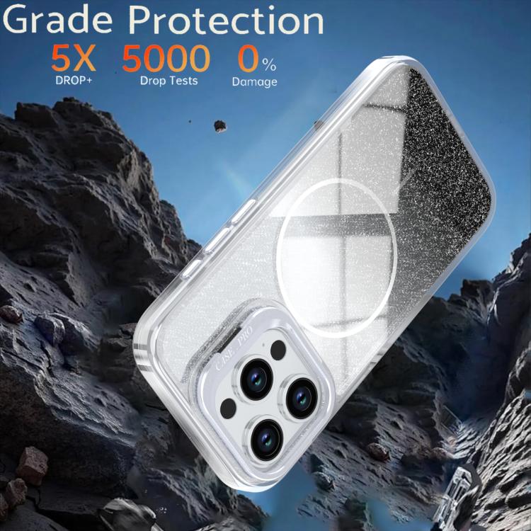 For iPhone 14 Pro Glitter Gradient Magnetic Lens Frame Holder Phone Case