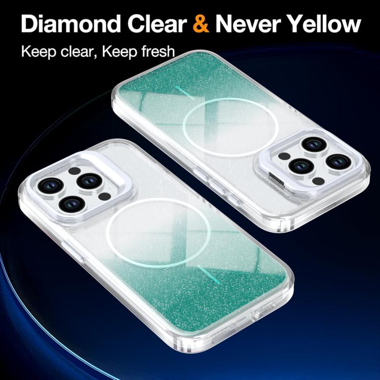 For iPhone 14 Pro Glitter Gradient Magnetic Lens Frame Holder Phone Case