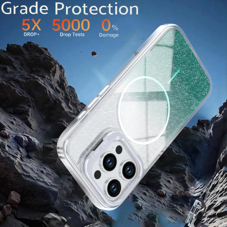 For iPhone 14 Pro Glitter Gradient Magnetic Lens Frame Holder Phone Case