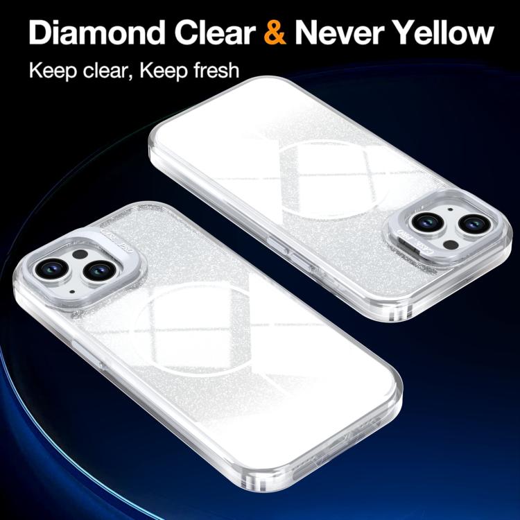 For iPhone 14 Plus Glitter Gradient Magnetic Lens Frame Holder Phone Case