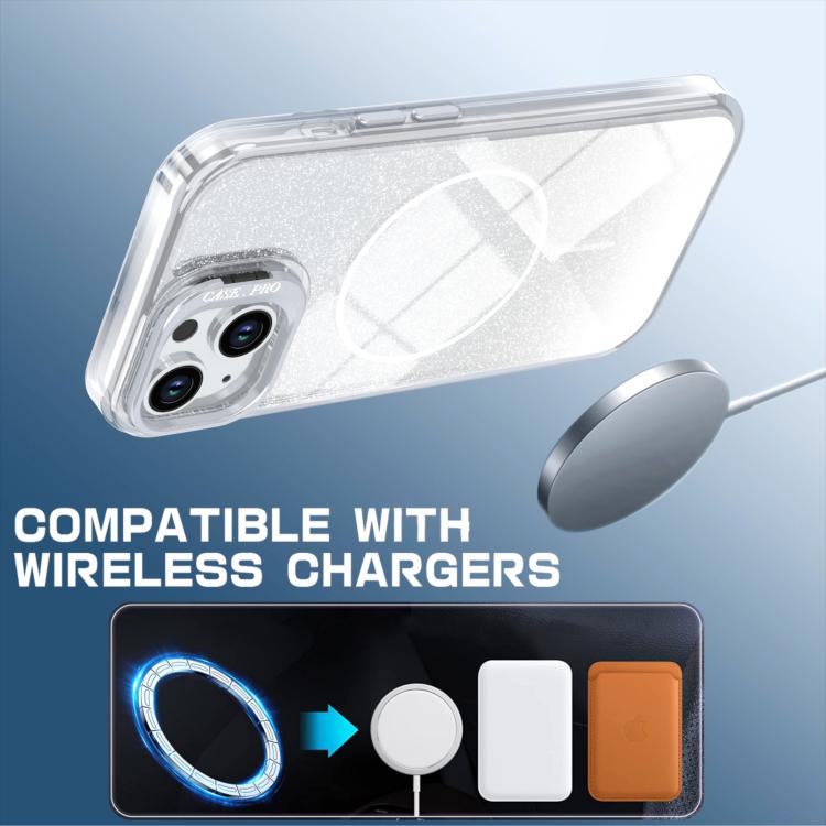 For iPhone 14 Plus Glitter Gradient Magnetic Lens Frame Holder Phone Case