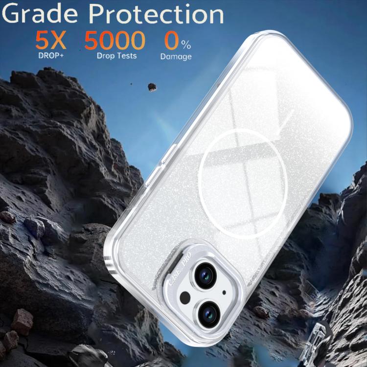 For iPhone 14 Plus Glitter Gradient Magnetic Lens Frame Holder Phone Case