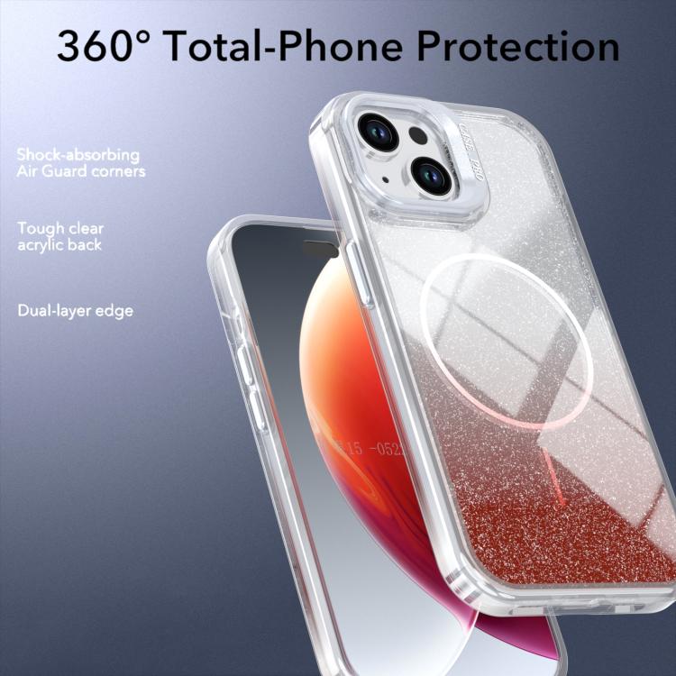 For iPhone 14 Plus Glitter Gradient Magnetic Lens Frame Holder Phone Case