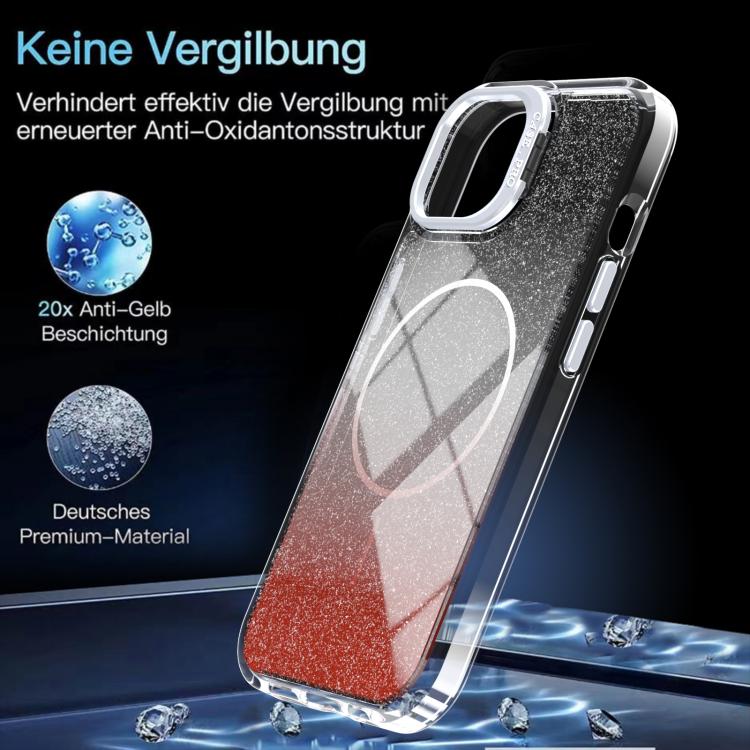 For iPhone 14 Plus Glitter Gradient Magnetic Lens Frame Holder Phone Case
