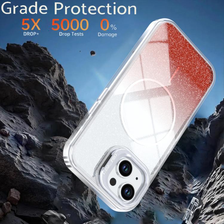 For iPhone 14 Plus Glitter Gradient Magnetic Lens Frame Holder Phone Case