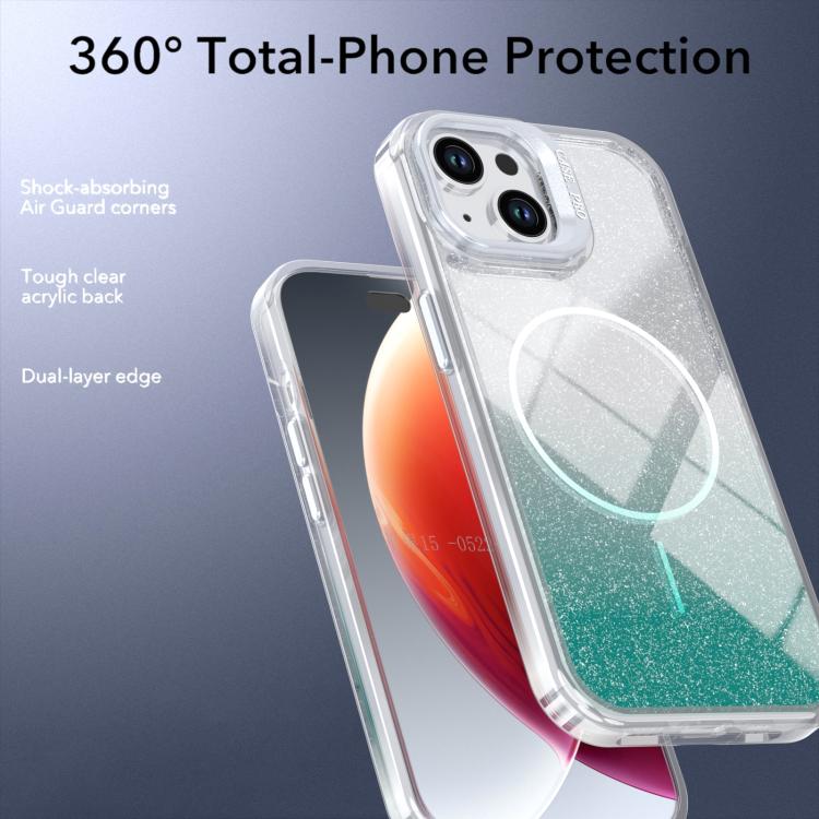 For iPhone 14 Plus Glitter Gradient Magnetic Lens Frame Holder Phone Case