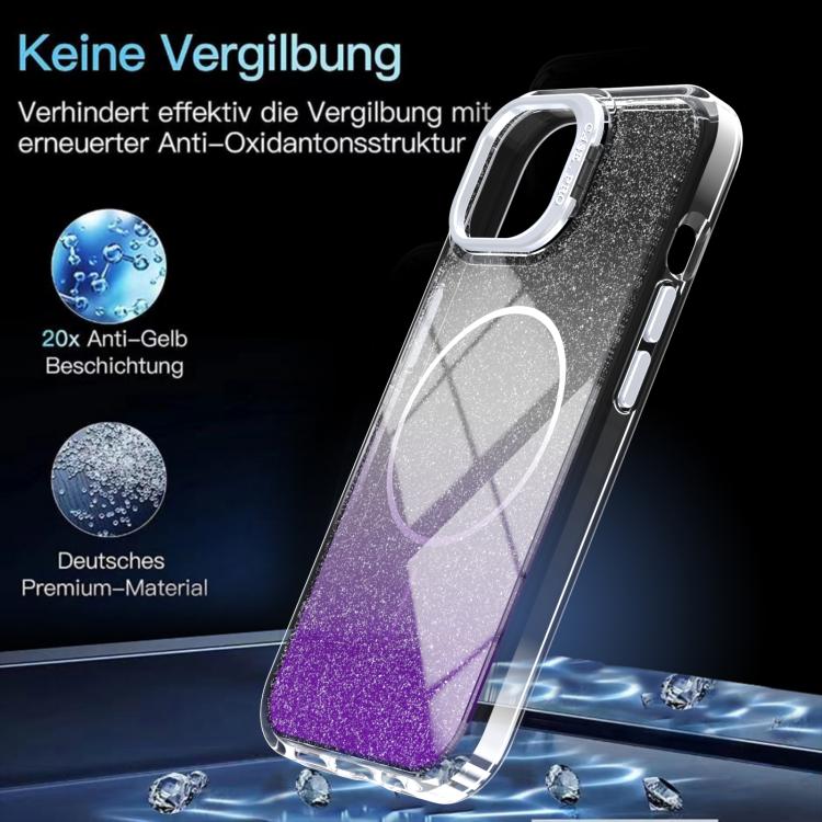 For iPhone 14 Plus Glitter Gradient Magnetic Lens Frame Holder Phone Case
