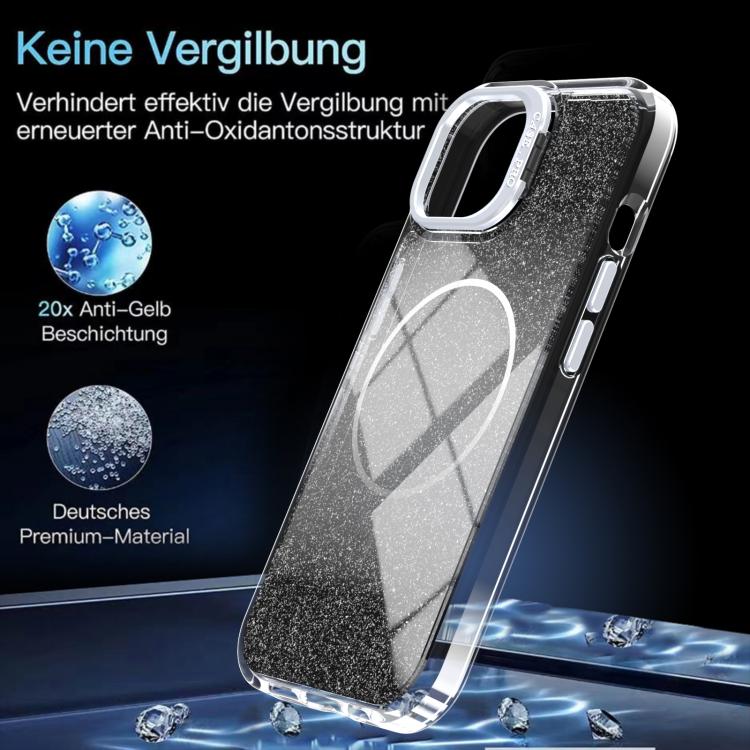 For iPhone 14 / 13 Glitter Gradient Magnetic Lens Frame Holder Phone Case