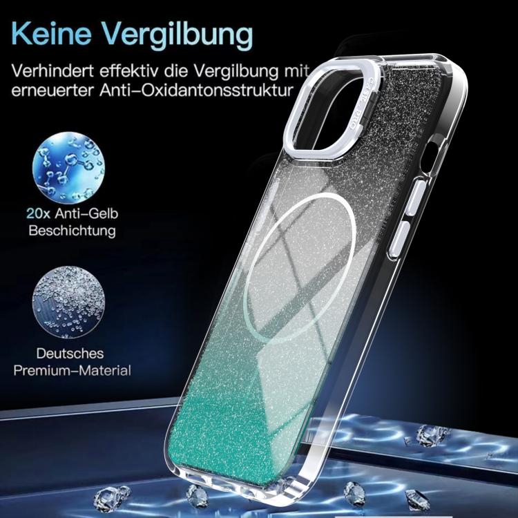 For iPhone 14 / 13 Glitter Gradient Magnetic Lens Frame Holder Phone Case
