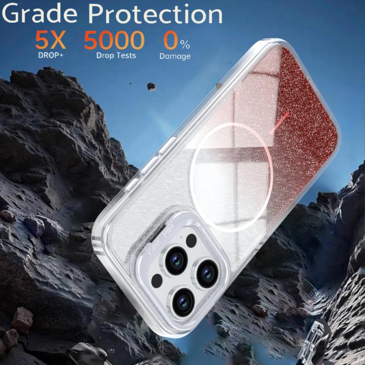 For iPhone 13 Pro Glitter Gradient Magnetic Lens Frame Holder Phone Case