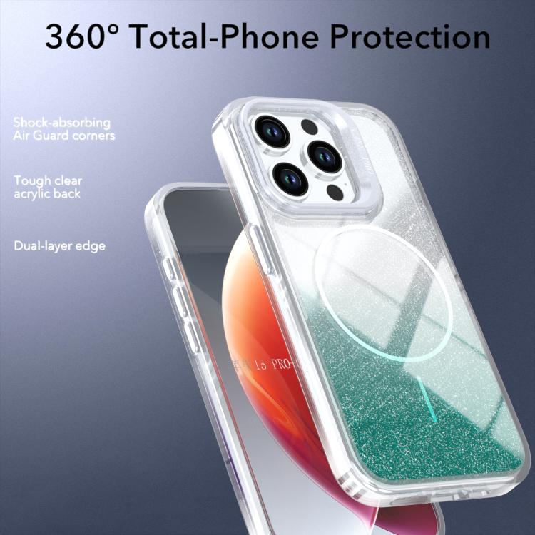 For iPhone 13 Pro Glitter Gradient Magnetic Lens Frame Holder Phone Case