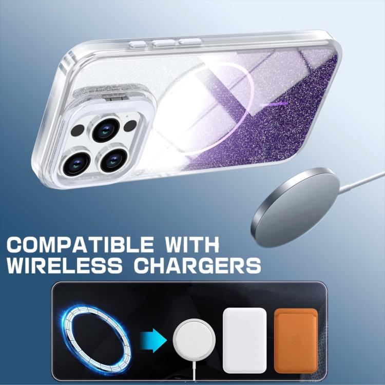 For iPhone 13 Pro Glitter Gradient Magnetic Lens Frame Holder Phone Case